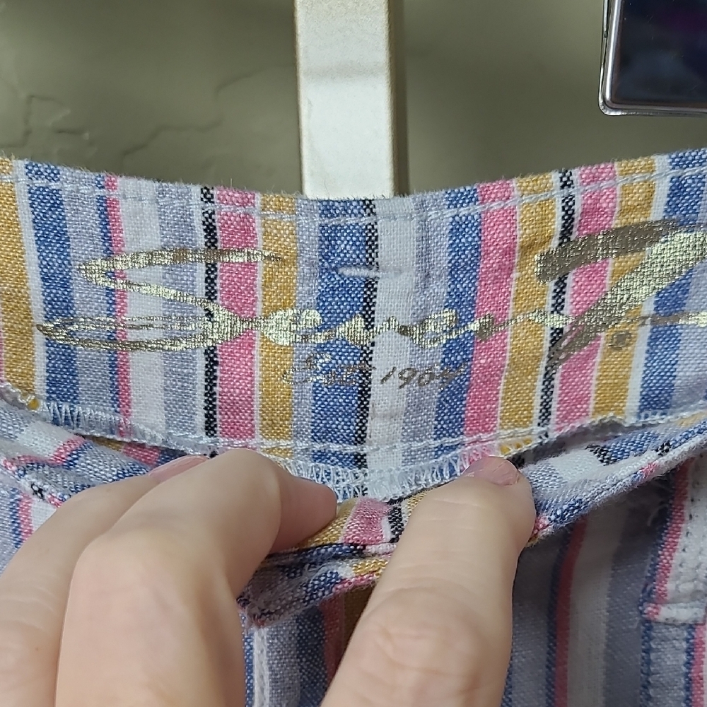 Seven7 Multicolor Striped Wide Leg Palazzo Cropped Linen Blend Pants Size 10 - Picture 2 of 13